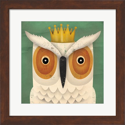 Framed White Owl with Crown Print