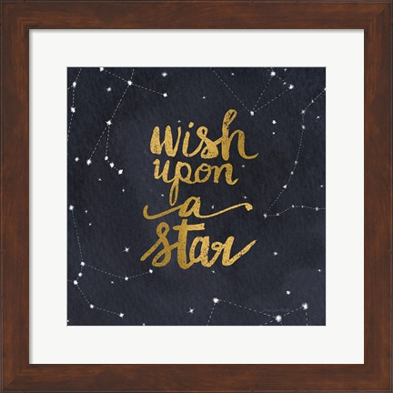 Framed Starry Words Gold - Wish Upon A Star Print