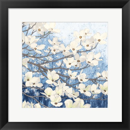 Framed Dogwood Blossoms II Indigo Print