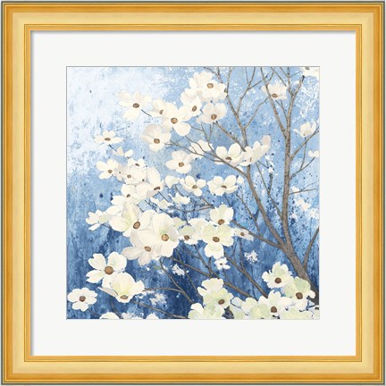 Framed Dogwood Blossoms I Indigo Print