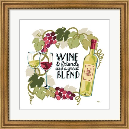 Framed Wine and Friends V on White Print
