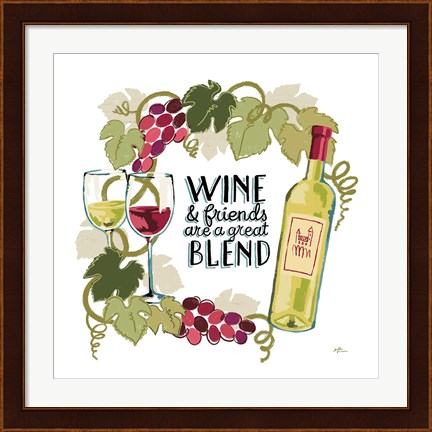 Framed Wine and Friends V on White Print