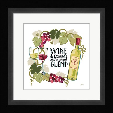 Framed Wine and Friends V on White Print