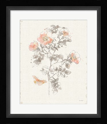 Framed Watery Blooms III Gray Cream Print