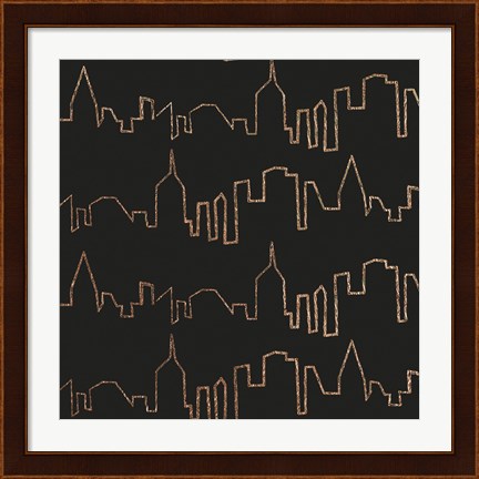 Framed NY Chic Skyline gold on black Print