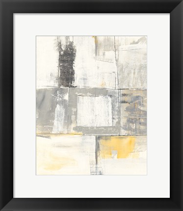 Framed Gray and Yellow Blocks II White Print