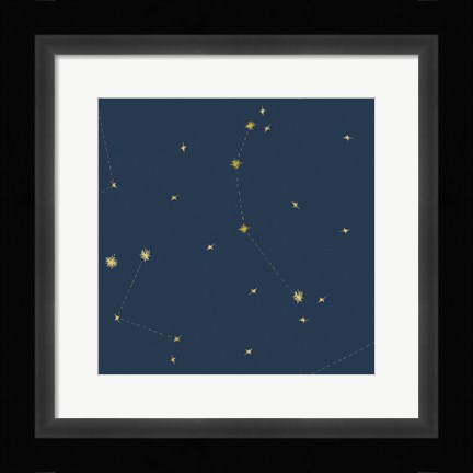 Framed Night Sky Navy and Gold Pattern 05A Print