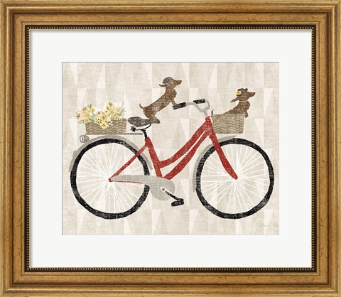 Framed Doxie Ride ver I Red Bike Print