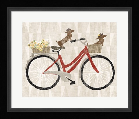 Framed Doxie Ride ver I Red Bike Print