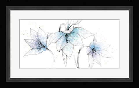 Framed Blue Graphite Floral Trio Print