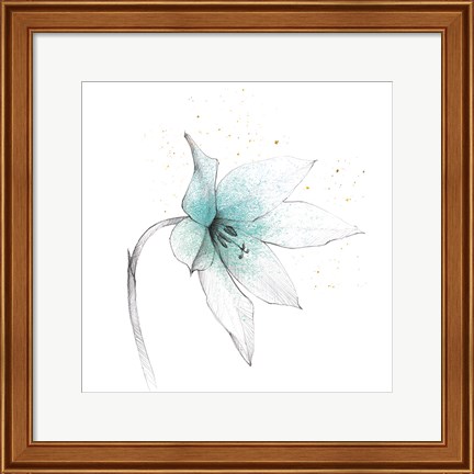 Framed Teal Graphite Flower VIII Print
