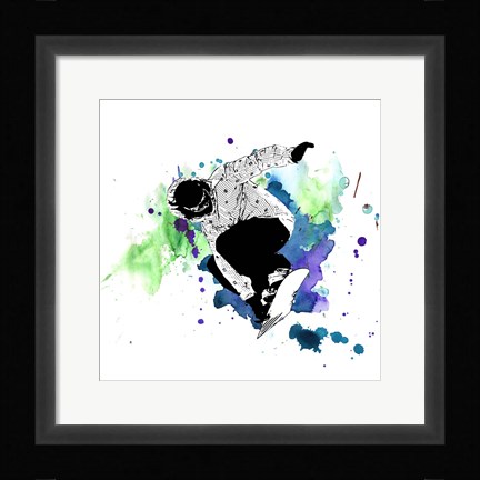 Framed Snowboarder Watercolor Splash Part II Print