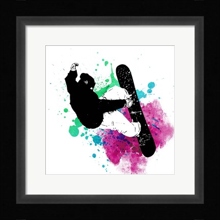 Framed Snowboarder Watercolor Splash Part III Print