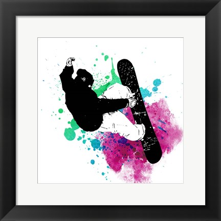 Framed Snowboarder Watercolor Splash Part III Print