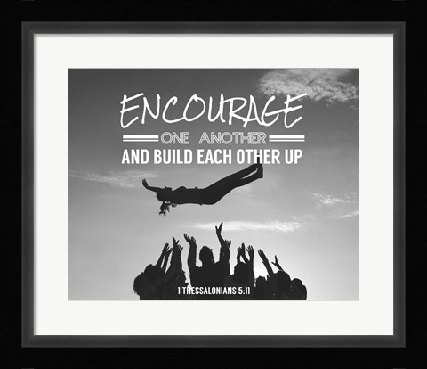 Framed Encourage One Another - Celebrating Team Grayscale Print