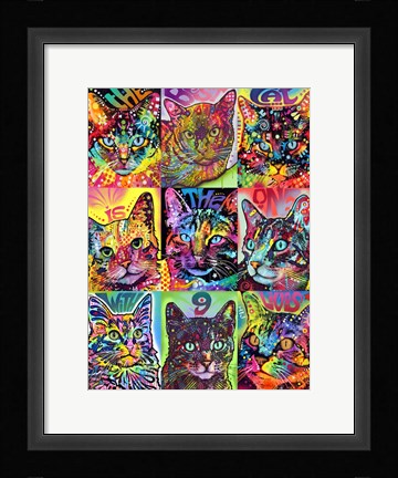 Framed Nine Up of Cats Print