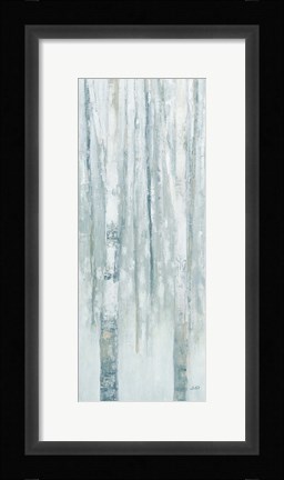 Framed Birches in Winter Blue Gray Panel I Print