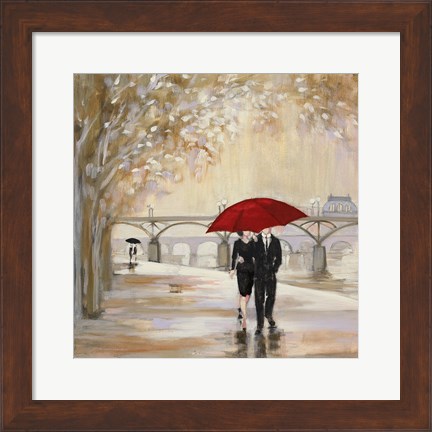 Framed Romantic Paris III Red Umbrella Print