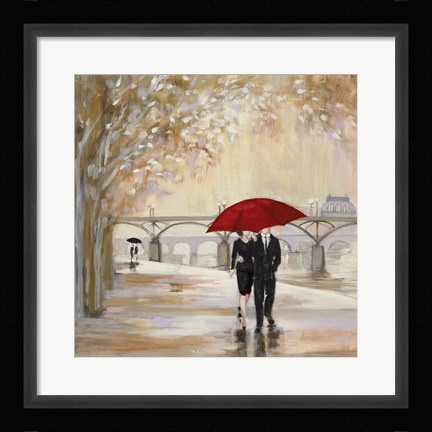 Framed Romantic Paris III Red Umbrella Print