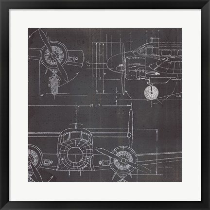 Framed Plane Blueprint III No Words Post Print