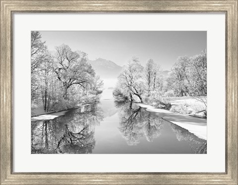 Framed Winter landscape at Loisach, Germany (BW) Print