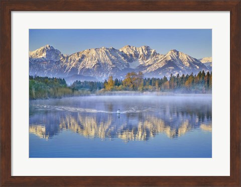 Framed Allgaeu Alps and Hopfensee lake, Bavaria, Germany Print