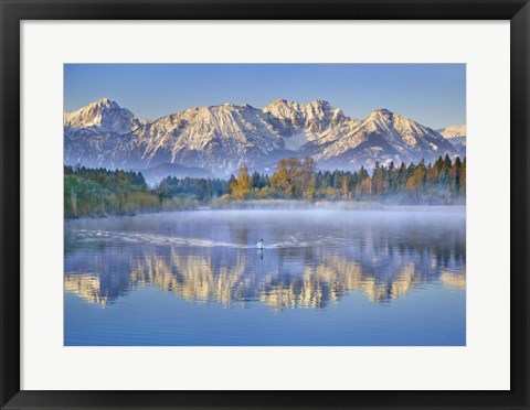 Framed Allgaeu Alps and Hopfensee lake, Bavaria, Germany Print
