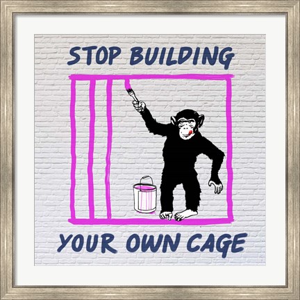Framed Chimp in Cage Print