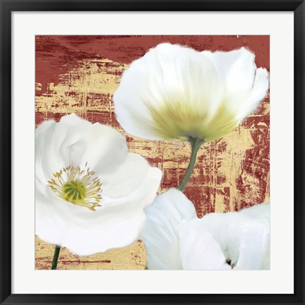 Framed Washed Poppies (Red &amp; Gold) II Print