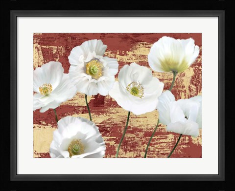 Framed Washed Poppies (Red &amp; Gold) Print