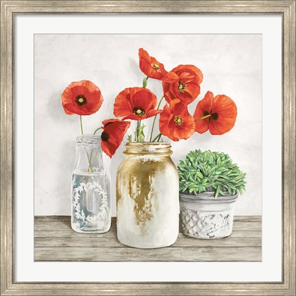Framed Floral Composition with Mason Jars II Print
