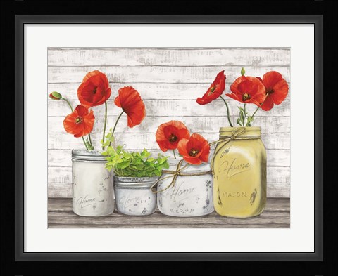 Framed Poppies in Mason Jars (detail) Print