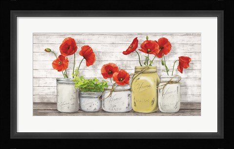 Framed Poppies in Mason Jars Print