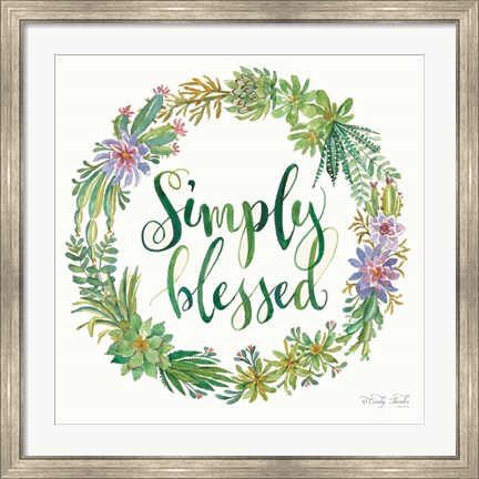 Framed Simply Blessed Succulent Wreath Print