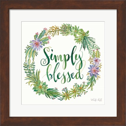 Framed Simply Blessed Succulent Wreath Print