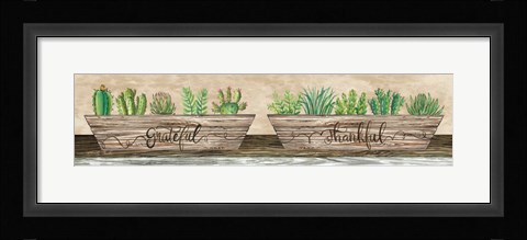 Framed Grateful &amp; Thankful Succulents Print