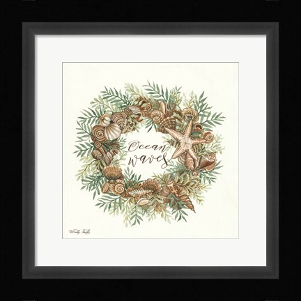 Framed Ocean Waves Shell Wreath Print