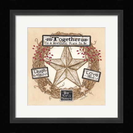 Framed Barn Star Wreath Print