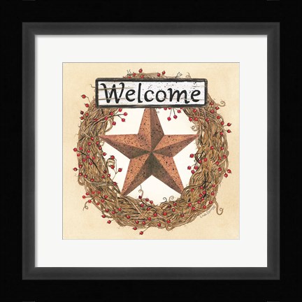 Framed Barn Star Welcome Wreath Print