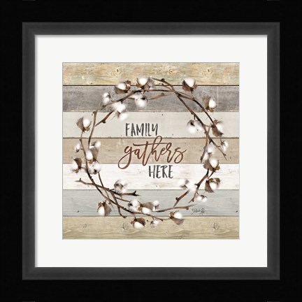 Framed Family Gathers Here Cotton Wreath Print