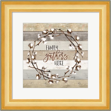 Framed Family Gathers Here Cotton Wreath Print