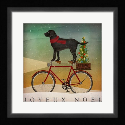 Framed Black Lab on Bike Christmas Print