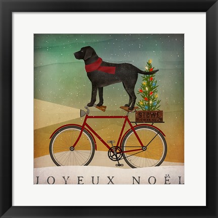 Framed Black Lab on Bike Christmas Print