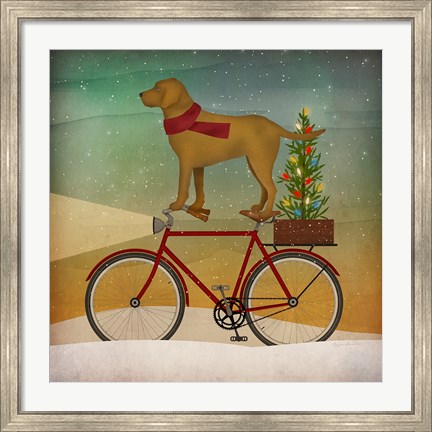 Framed Yellow Lab on Bike Christmas Print