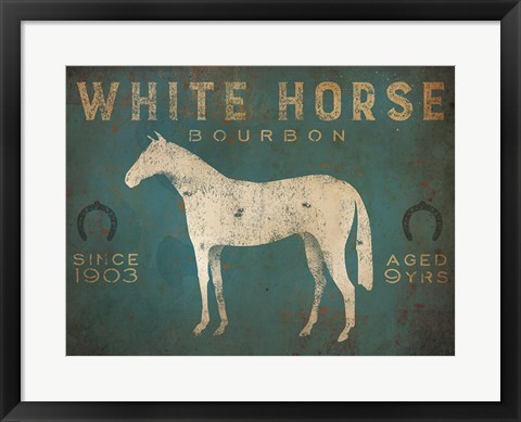 Framed White Horse No Kentucky Print