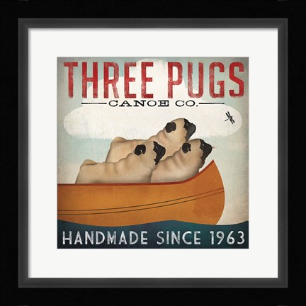 Framed Three Pugs in a Canoe Print