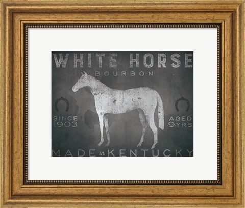 Framed White Horse with Words Print