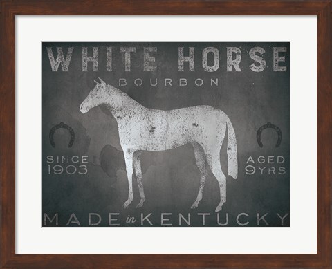 Framed White Horse with Words Print