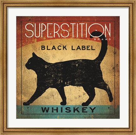 Framed Superstition Black Label Whiskey Cat Print