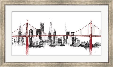 Framed Bridge and Skyline Red Print